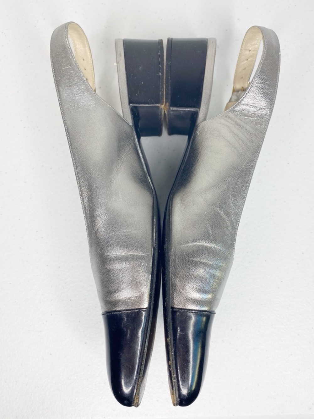 Chanel Vintage Cap-Toe Sling Back Pumps Sliver Black Size 38 - Picture 11 of 15